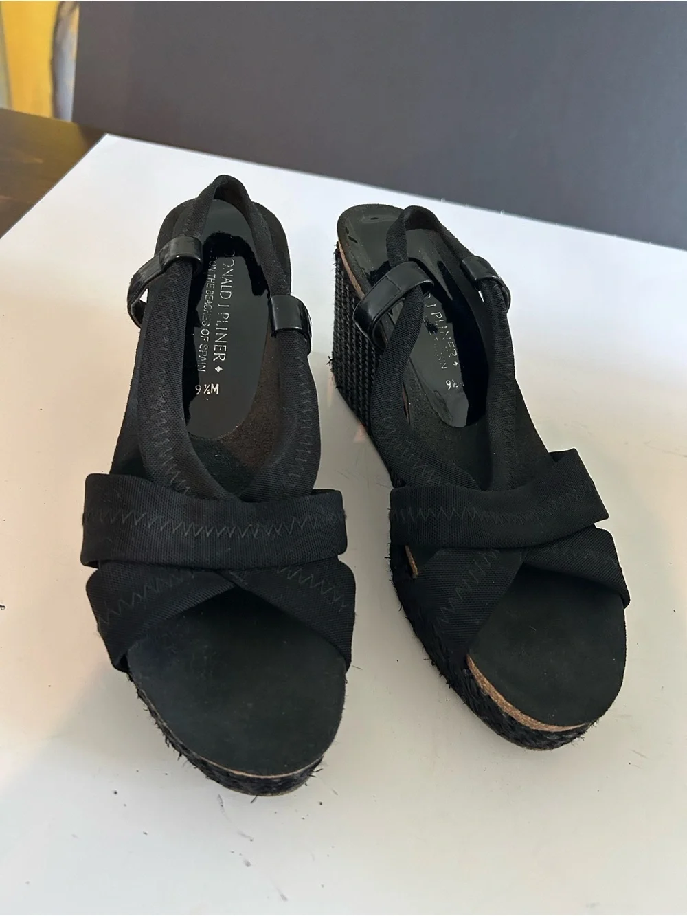 Donald J. Pliner Black Wedge Slingback Sandals